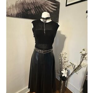 Zara Black Midi A-Line Skirt in Vegan leather